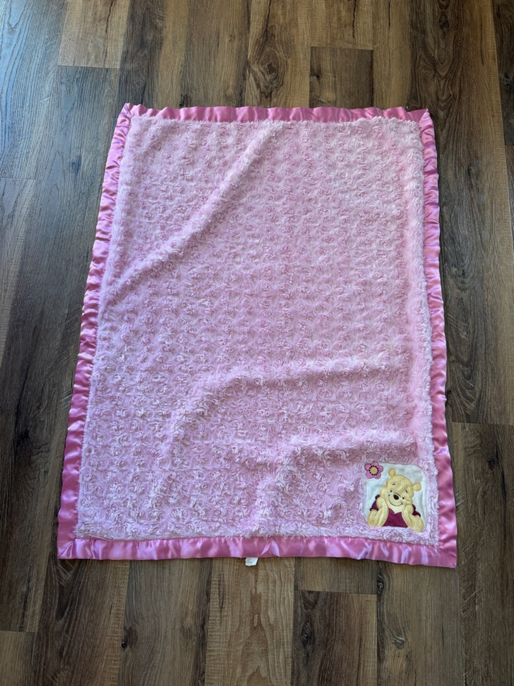 Disney Baby Winnie the Pooh Pink Plush Blanket Satin Trim Lovey Girl RARE
